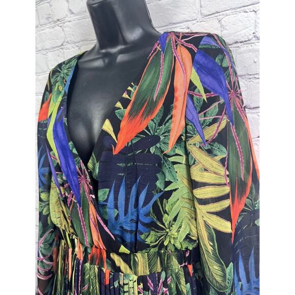 Traffic People exotic floral print bell sleeve pleated skirt dress sz M new - Picture 6 of 8